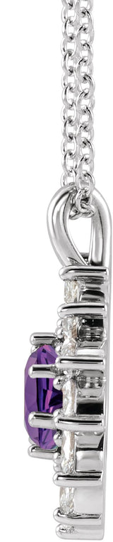 Platinum Round Natural Amethyst & Natural Diamond Halo-Style Necklace or Pendant – 3.5-6mm Stones - view 2