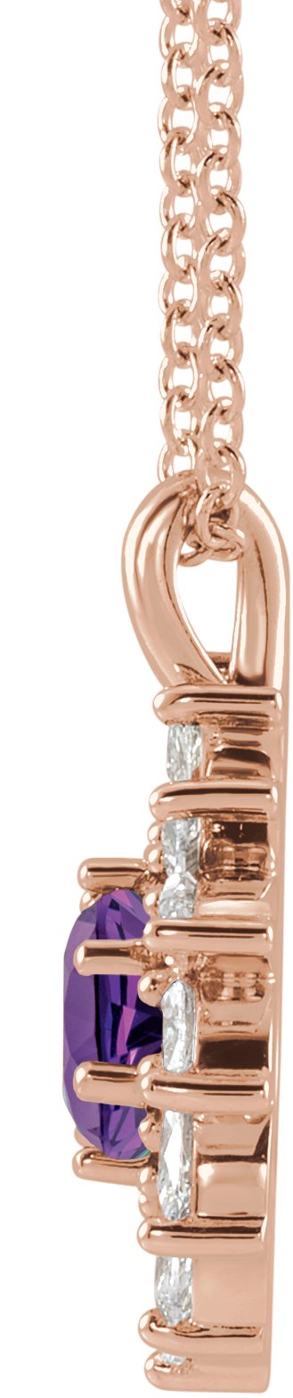 14K Gold Round Natural Amethyst & Natural Diamond Halo-Style Necklace or Pendant – 3.5-6mm Stones - Rose Gold - view 2