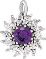 14K Gold Round Natural Amethyst & Natural Diamond Halo-Style Necklace or Pendant – 3.5-6mm Stones - White Gold
