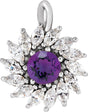 Platinum Round Natural Amethyst & Natural Diamond Halo-Style Necklace or Pendant – 3.5-6mm Stones