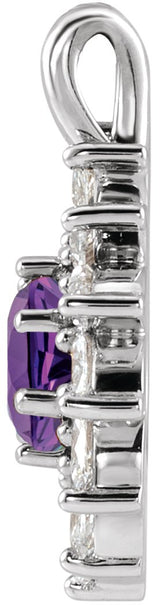 Platinum Round Natural Amethyst & Natural Diamond Halo-Style Necklace or Pendant – 3.5-6mm Stones - view 2