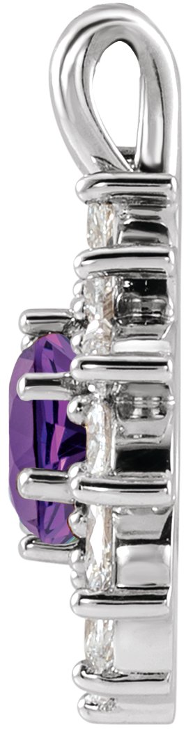 Platinum Round Natural Amethyst & Natural Diamond Halo-Style Necklace or Pendant – 3.5-6mm Stones - view 2