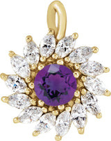 14K Gold Round Natural Amethyst & Natural Diamond Halo-Style Necklace or Pendant – 3.5-6mm Stones - Yellow Gold