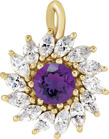 14K Gold Round Natural Amethyst & Natural Diamond Halo-Style Necklace or Pendant – 3.5-6mm Stones - Yellow Gold