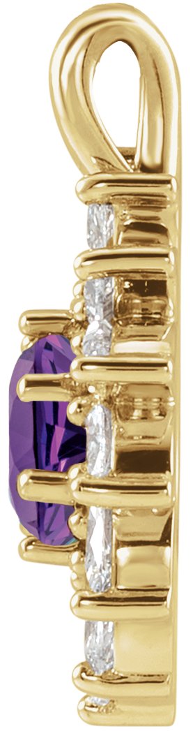 14K Gold Round Natural Amethyst & Natural Diamond Halo-Style Necklace or Pendant – 3.5-6mm Stones - Yellow Gold - view 2