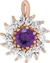 14K Gold Round Natural Amethyst & Natural Diamond Halo-Style Necklace or Pendant – 3.5-6mm Stones - Rose Gold