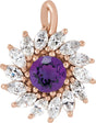 14K Gold Round Natural Amethyst & Natural Diamond Halo-Style Necklace or Pendant – 3.5-6mm Stones - Rose Gold