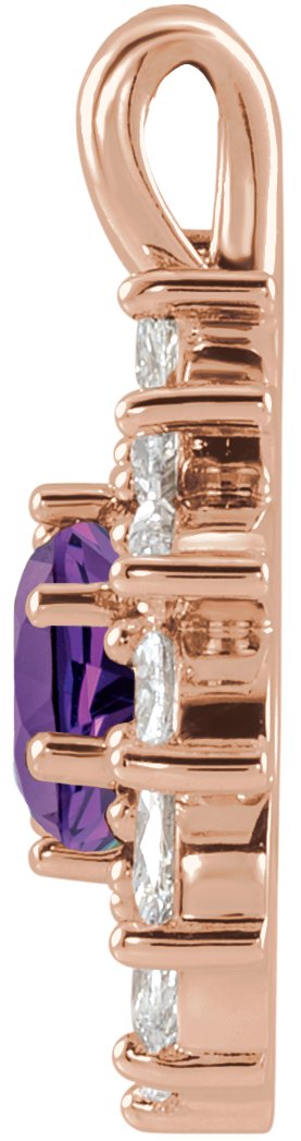 14K Gold Round Natural Amethyst & Natural Diamond Halo-Style Necklace or Pendant – 3.5-6mm Stones - Rose Gold - view 2