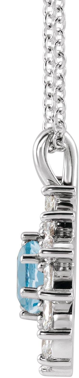 Platinum Round Natural Aquamarine & Natural Diamond Halo-Style Necklace or Pendant – 3.5-6mm Stones - view 2