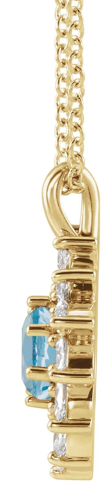 14K Gold Round Natural Aquamarine & Natural Diamond Halo-Style Necklace or Pendant – 3.5-6mm Stones - Yellow Gold - view 2