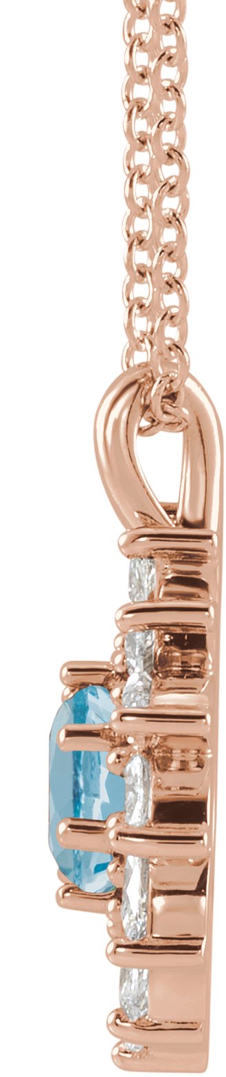 14K Gold Round Natural Aquamarine & Natural Diamond Halo-Style Necklace or Pendant – 3.5-6mm Stones - Rose Gold - view 2
