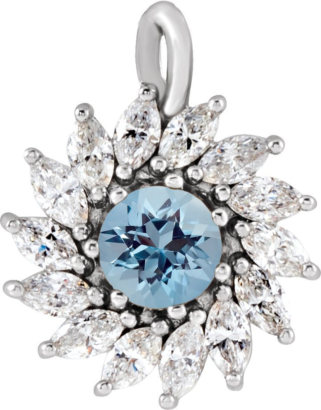 Platinum Round Natural Aquamarine & Natural Diamond Halo-Style Necklace or Pendant – 3.5-6mm Stones