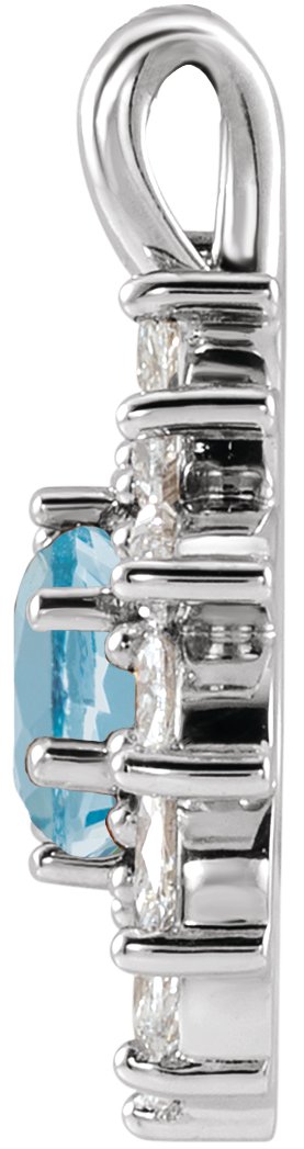 Platinum Round Natural Aquamarine & Natural Diamond Halo-Style Necklace or Pendant – 3.5-6mm Stones - view 2