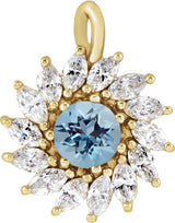 14K Gold Round Natural Aquamarine & Natural Diamond Halo-Style Necklace or Pendant – 3.5-6mm Stones - Yellow Gold