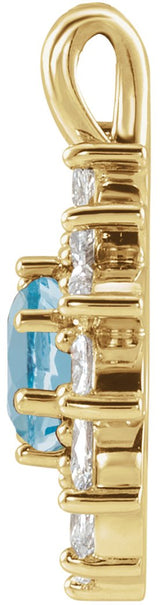 14K Gold Round Natural Aquamarine & Natural Diamond Halo-Style Necklace or Pendant – 3.5-6mm Stones - Yellow Gold - view 2