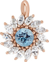 14K Gold Round Natural Aquamarine & Natural Diamond Halo-Style Necklace or Pendant – 3.5-6mm Stones - Rose Gold