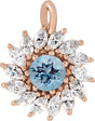 14K Gold Round Natural Aquamarine & Natural Diamond Halo-Style Necklace or Pendant – 3.5-6mm Stones - Rose Gold
