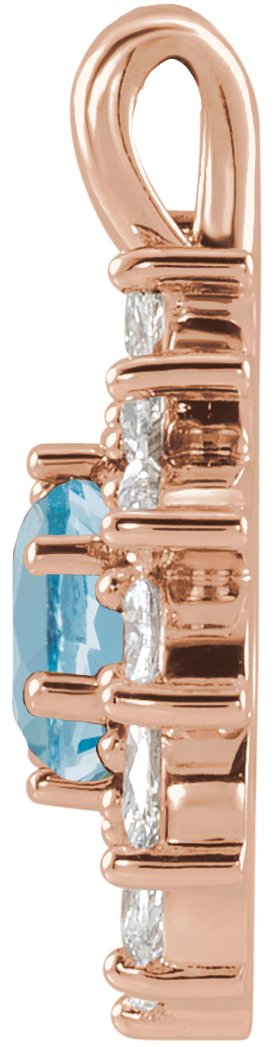 14K Gold Round Natural Aquamarine & Natural Diamond Halo-Style Necklace or Pendant – 3.5-6mm Stones - Rose Gold - view 2