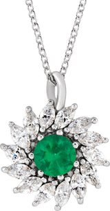 Platinum Round Natural Emerald & Natural Diamond Halo-Style Necklace or Pendant – 3.5-6mm Stones