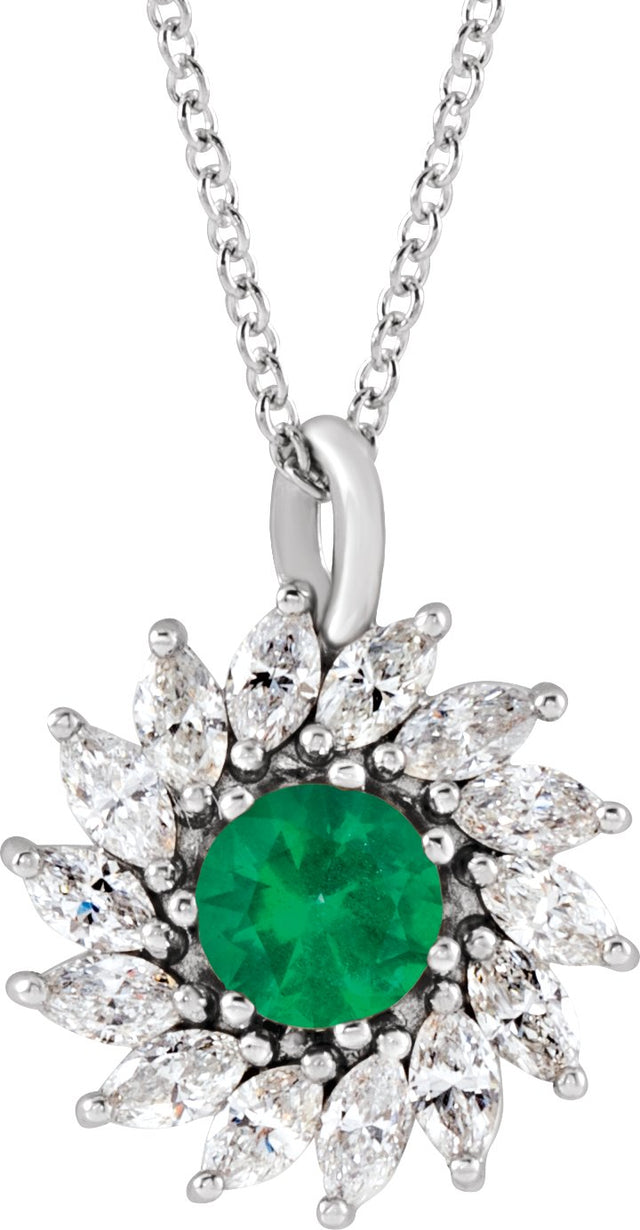Platinum Round Natural Emerald & Natural Diamond Halo-Style Necklace or Pendant – 3.5-6mm Stones