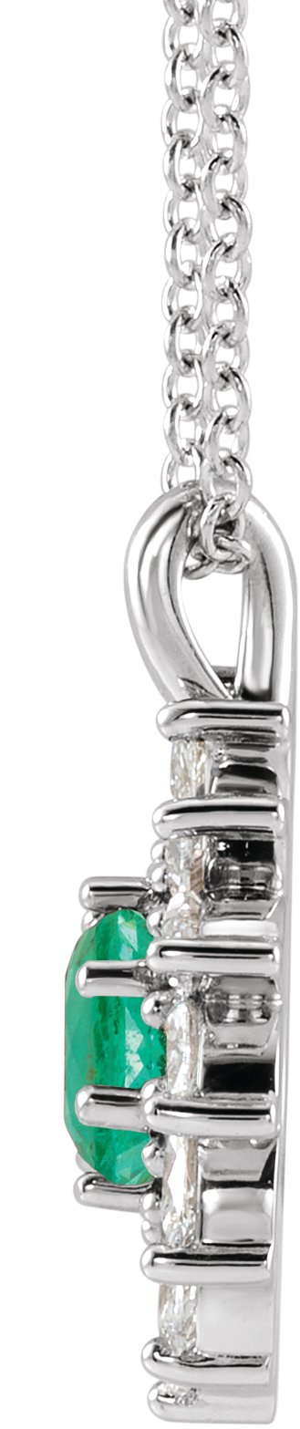 14K Gold Round Lab-Grown Emerald & Natural Diamond Halo-Style Necklace or Pendant – 3.5-6mm Stones - White Gold - view 2