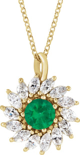 14K Gold Round Natural Emerald & Natural Diamond Halo-Style Necklace or Pendant – 3.5-6mm Stones - Yellow Gold
