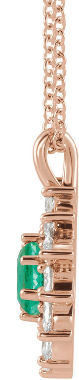 14K Gold Round Natural Emerald & Natural Diamond Halo-Style Necklace or Pendant – 3.5-6mm Stones - Rose Gold - view 2