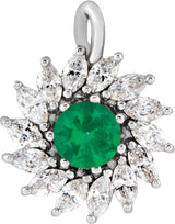 Platinum Round Natural Emerald & Natural Diamond Halo-Style Necklace or Pendant – 3.5-6mm Stones