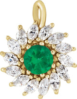 14K Gold Round Natural Emerald & Natural Diamond Halo-Style Necklace or Pendant – 3.5-6mm Stones - Yellow Gold