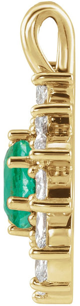 14K Gold Round Lab-Grown Emerald & Natural Diamond Halo-Style Necklace or Pendant – 3.5-6mm Stones - Yellow Gold - view 2