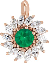 14K Gold Round Natural Emerald & Natural Diamond Halo-Style Necklace or Pendant – 3.5-6mm Stones - Rose Gold
