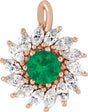 14K Gold Round Natural Emerald & Natural Diamond Halo-Style Necklace or Pendant – 3.5-6mm Stones - Rose Gold