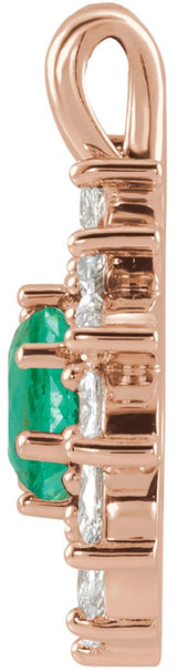 14K Gold Round Natural Emerald & Natural Diamond Halo-Style Necklace or Pendant – 3.5-6mm Stones - Rose Gold - view 2