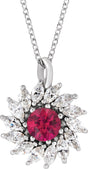 Platinum Round Natural Ruby & Natural Diamond Halo-Style Necklace or Pendant – 4-5mm Stones
