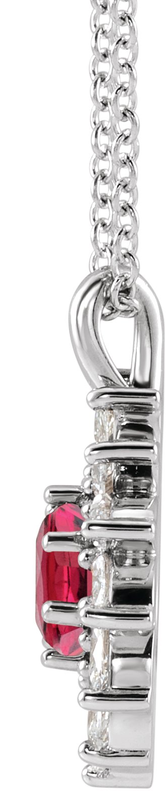 Platinum Round Lab-Grown Ruby & Natural Diamond Halo-Style Necklace or Pendant – 3.5-6mm Stones - view 2
