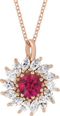 14K Gold Round Natural Ruby & Natural Diamond Halo-Style Necklace or Pendant – 4-5mm Stones - Rose Gold
