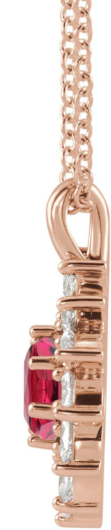 14K Gold Round Lab-Grown Ruby & Natural Diamond Halo-Style Necklace or Pendant – 3.5-6mm Stones - Rose Gold - view 2