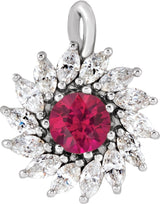 Platinum Round Lab-Grown Ruby & Natural Diamond Halo-Style Necklace or Pendant – 3.5-6mm Stones