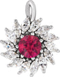 Platinum Round Lab-Grown Ruby & Natural Diamond Halo-Style Necklace or Pendant – 3.5-6mm Stones