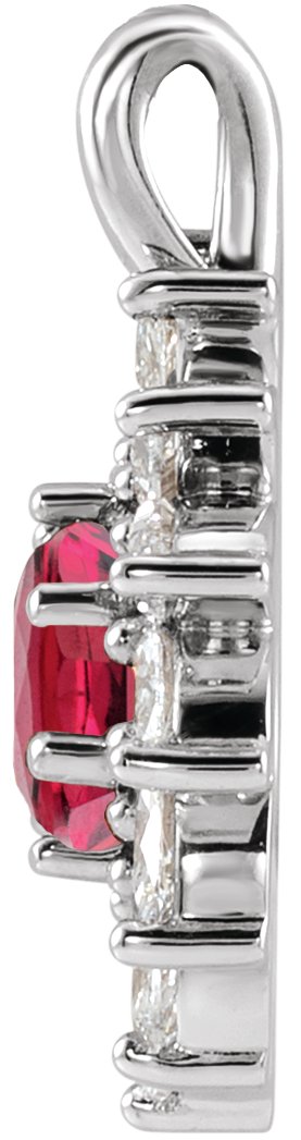 14K Gold Round Lab-Grown Ruby & Natural Diamond Halo-Style Necklace or Pendant – 3.5-6mm Stones - White Gold - view 2