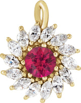 14K Gold Round Natural Ruby & Natural Diamond Halo-Style Necklace or Pendant – 4-5mm Stones - Yellow Gold