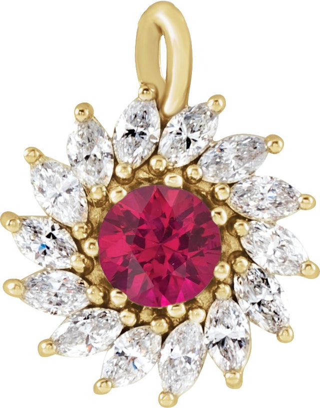 14K Gold Round Natural Ruby & Natural Diamond Halo-Style Necklace or Pendant – 4-5mm Stones - Yellow Gold