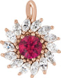 14K Gold Round Lab-Grown Ruby & Natural Diamond Halo-Style Necklace or Pendant – 3.5-6mm Stones - Rose Gold