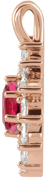 14K Gold Round Lab-Grown Ruby & Natural Diamond Halo-Style Necklace or Pendant – 3.5-6mm Stones - Rose Gold - view 2