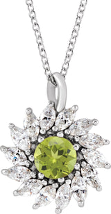 Platinum Round Natural Peridot & Natural Diamond Halo-Style Necklace or Pendant – 3.5-6mm Stones