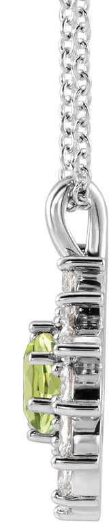 Platinum Round Natural Peridot & Natural Diamond Halo-Style Necklace or Pendant – 3.5-6mm Stones - view 2