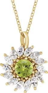 14K Gold Round Natural Peridot & Natural Diamond Halo-Style Necklace or Pendant – 3.5-6mm Stones - Yellow Gold