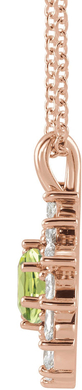 14K Gold Round Natural Peridot & Natural Diamond Halo-Style Necklace or Pendant – 3.5-6mm Stones - Rose Gold - view 2