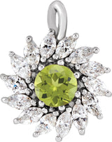 Platinum Round Natural Peridot & Natural Diamond Halo-Style Necklace or Pendant – 3.5-6mm Stones
