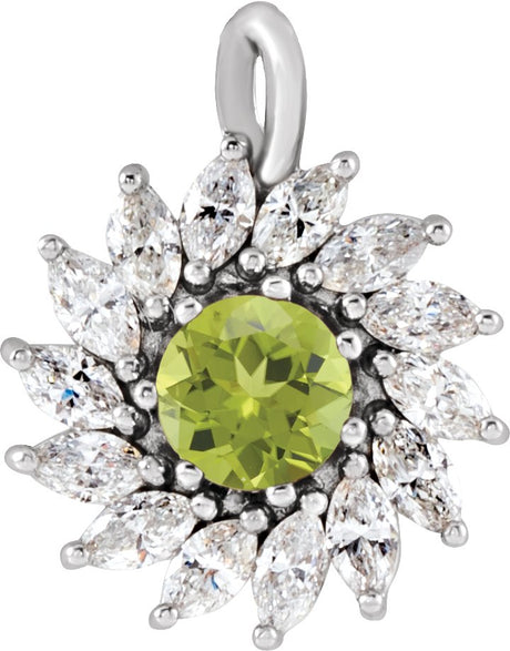 Platinum Round Natural Peridot & Natural Diamond Halo-Style Necklace or Pendant – 3.5-6mm Stones